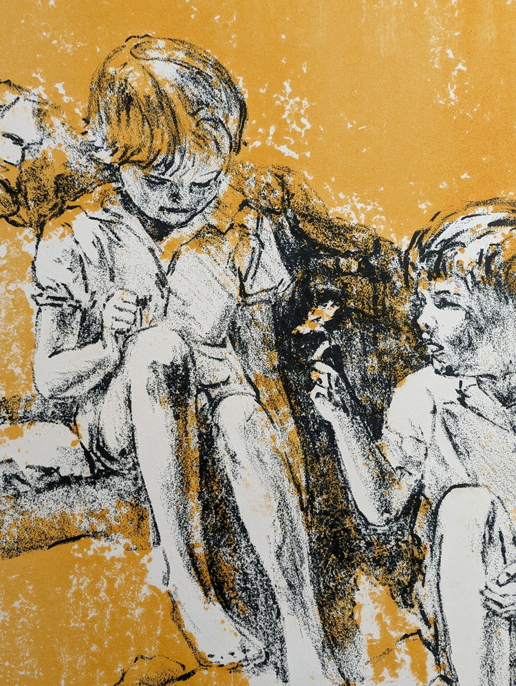 Boy Giving Flower by Frank Palmieri | 1970s Signed Lithograph | Sentimental Childhood Wall Art