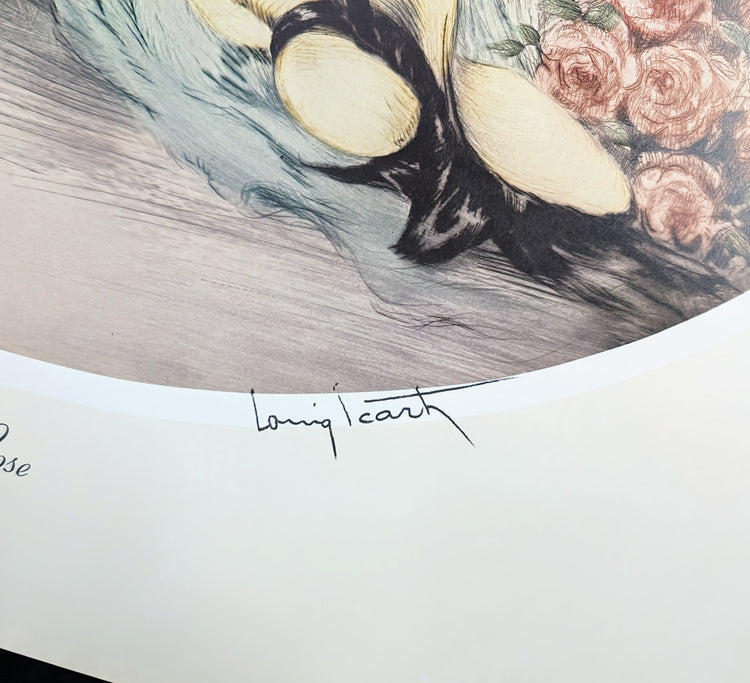 La Belle Rose by Louis Icart | 1974 Art Deco Reproduction | Offset Lithograph | Romantic French Art Deco Style