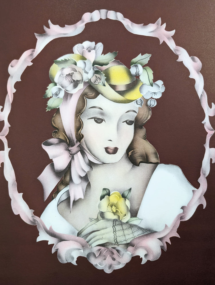 Lady Portrait in Dubonnet by Terone | 1943 Beautytone Vintage Lithograph | Vintage Regency Wall Art