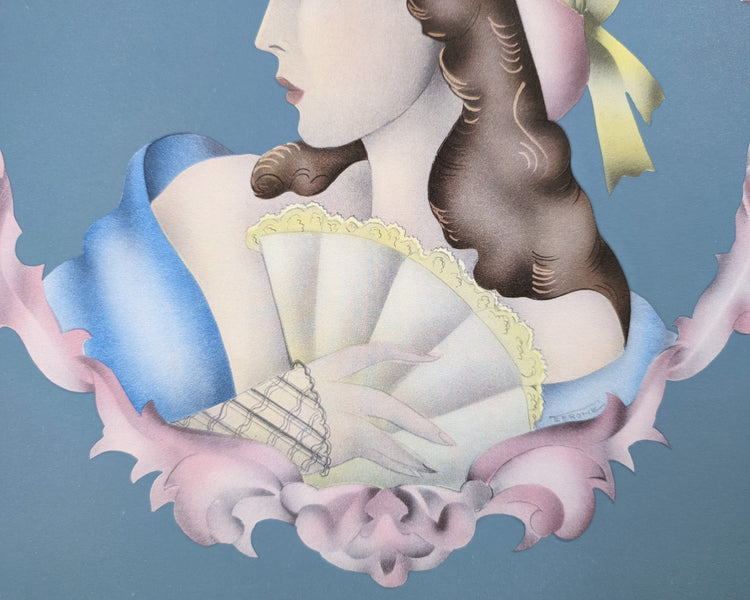 Lady Profile in Blue by Terone | 1943 Beautytone Vintage Lithograph | Classic Regency Wall Art