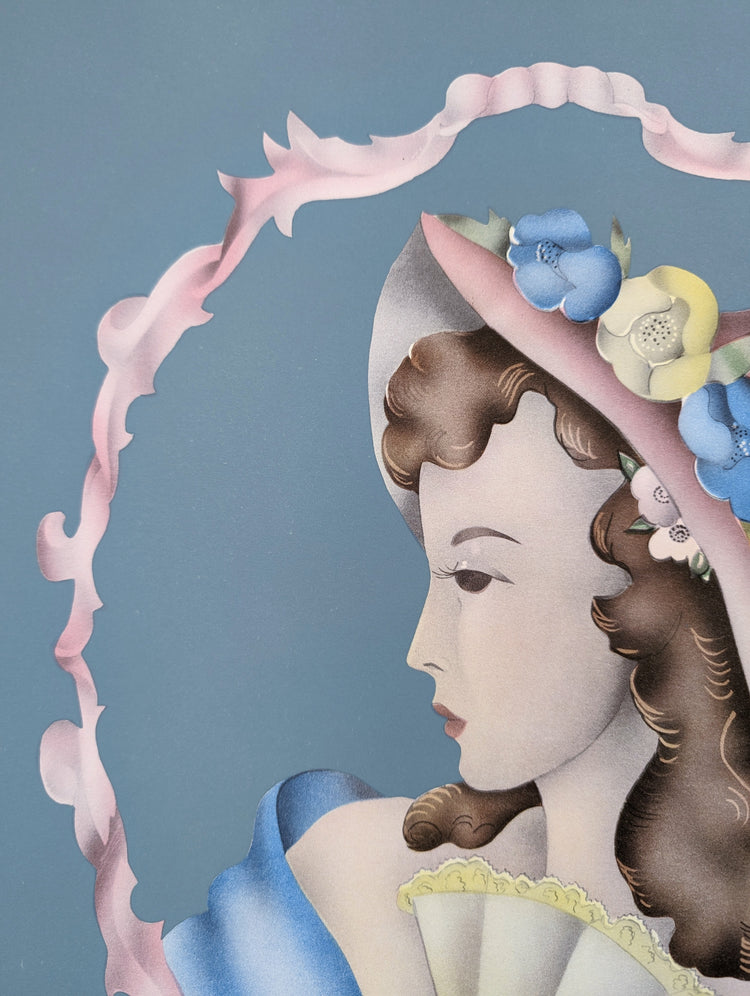 Lady Profile in Blue by Terone | 1943 Beautytone Vintage Lithograph | Classic Regency Wall Art