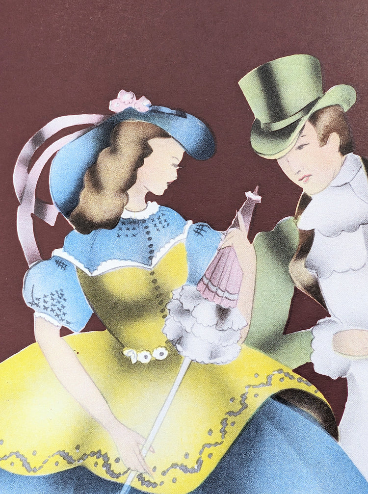 Beautytone Couples Curtseying in Dubonnet by Terone | 1943 Vintage Lithograph | Regency Wall Art