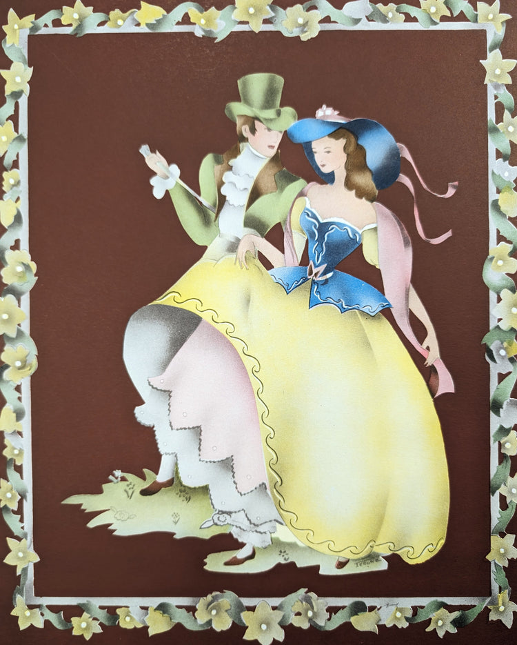 Beautytone Couples Dancing in Dubonnet by Terone | 1943 Vintage Lithograph | Regency Wall Art
