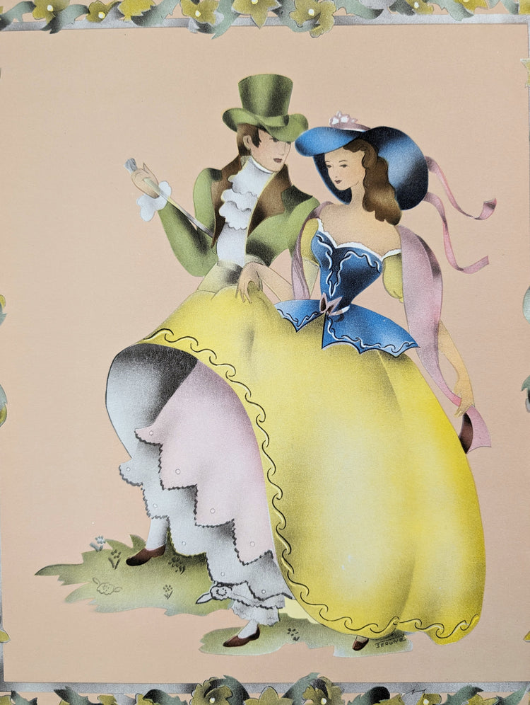 Beautytone Couples Dancing in Peach by Terone | 1943 Vintage Lithograph | Regency Wall Art