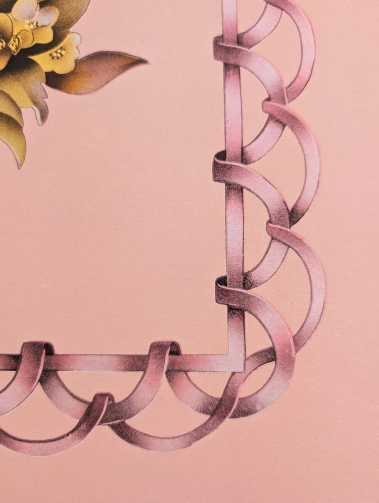 Beautytone Bouquet with Border in Peach by Terone | 1943 Vintage Lithograph | Romantic Cottagecore Wall Art