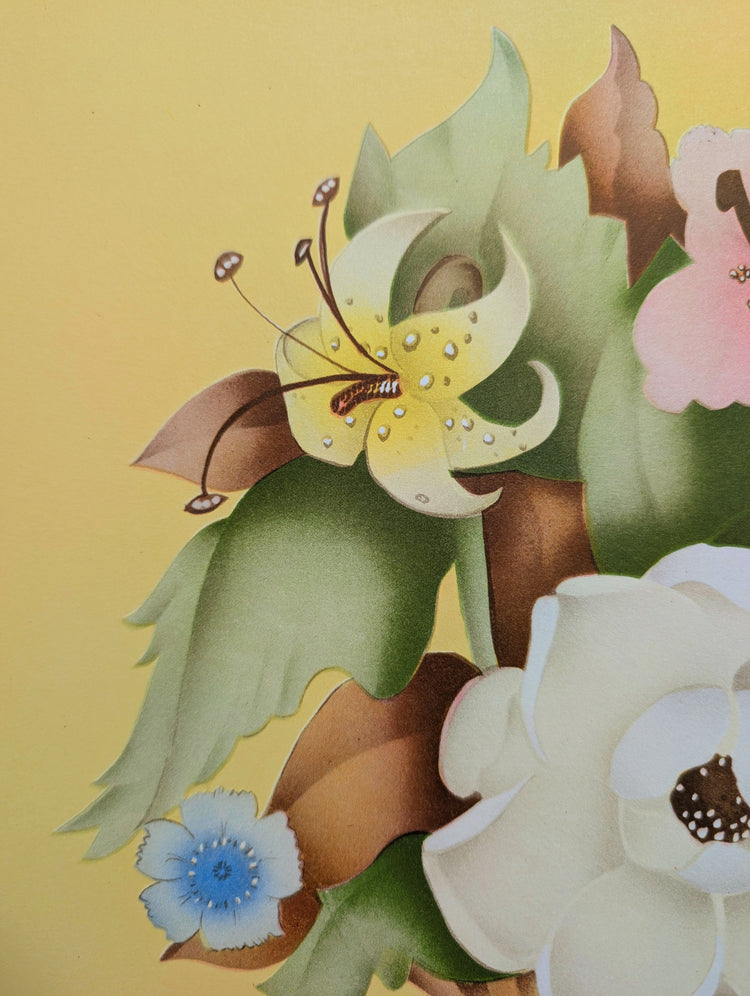 Beautytone Bouquet in Yellow by Cecilia Terone | 1943 Vintage Lithograph | Romantic Cottagecore Wall Art
