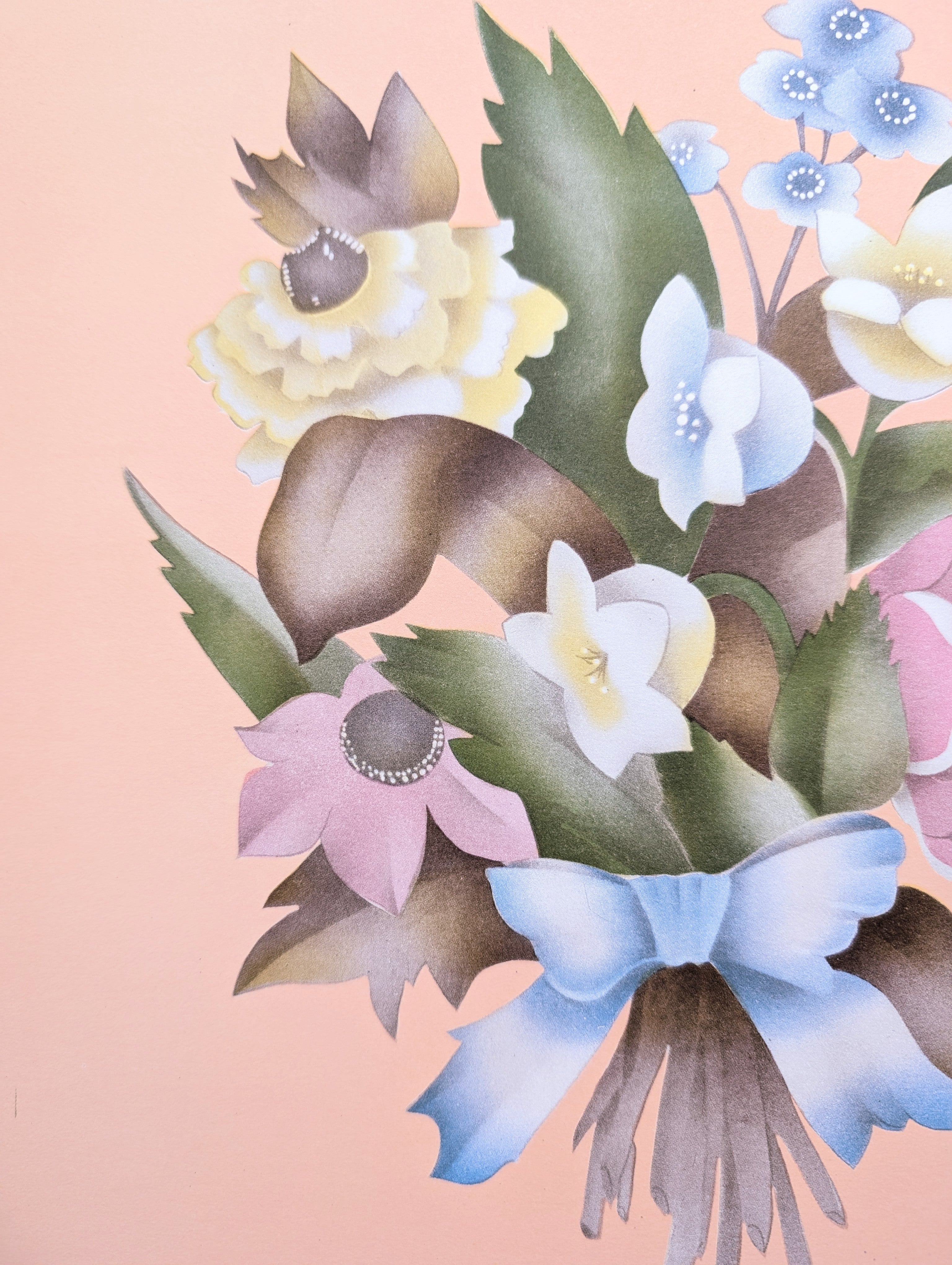 Beautytone Bouquet in Coral by Cecilia Terone | 1943 Vintage Lithograph | Romantic Cottagecore Art