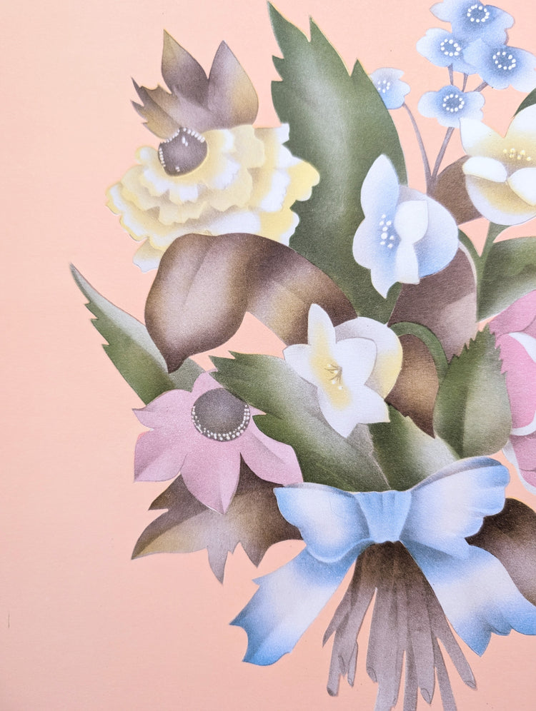 Beautytone Bouquet in Coral by Cecilia Terone | 1943 Vintage Lithograph | Romantic Cottagecore Art