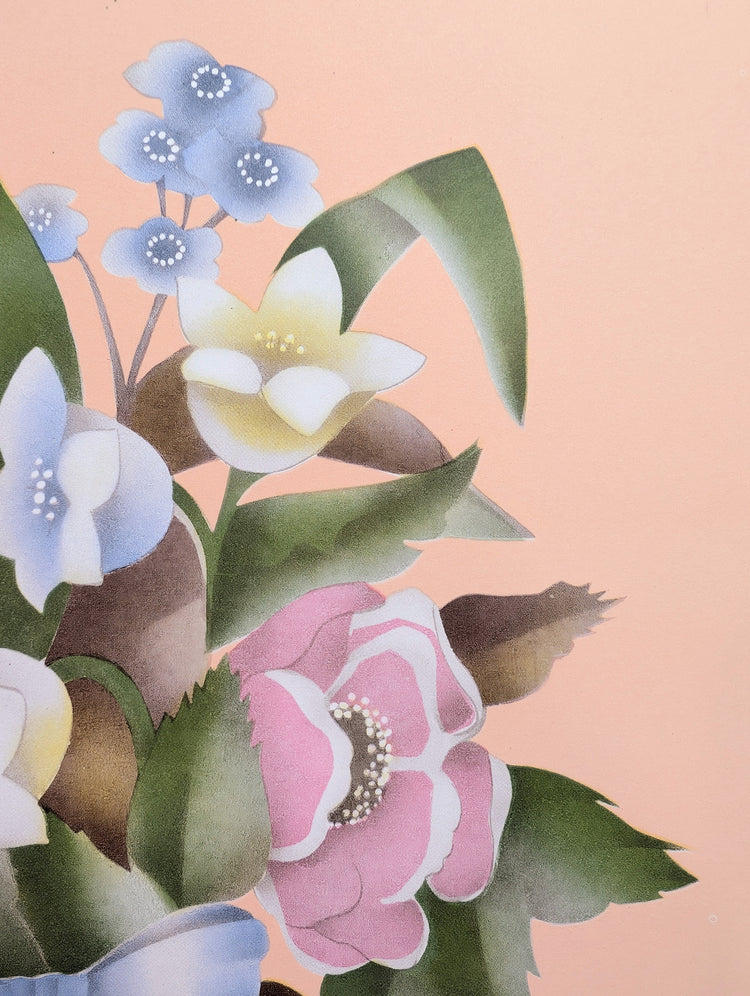 Beautytone Bouquet in Coral by Cecilia Terone | 1943 Vintage Lithograph | Romantic Cottagecore Art
