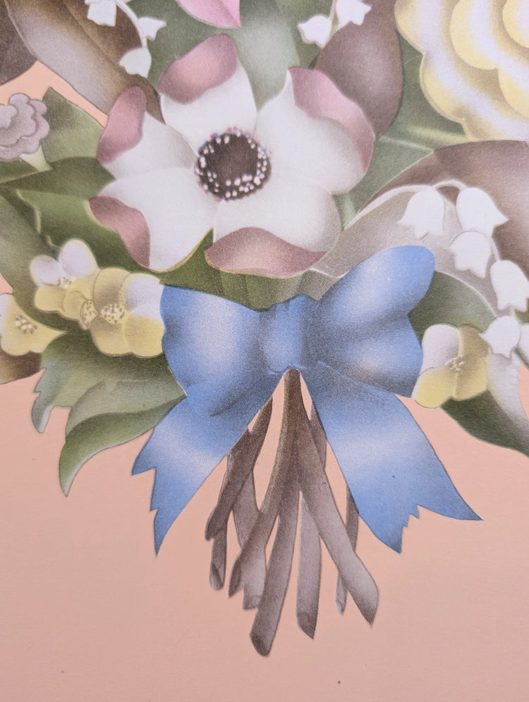 Beautytone Bouquet in Coral by Cecilia Terone | 1943 Vintage Lithograph | Romantic Cottagecore Art