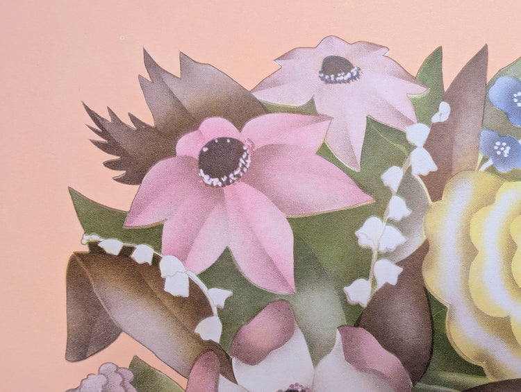 Beautytone Bouquet in Coral by Cecilia Terone | 1943 Vintage Lithograph | Romantic Cottagecore Art