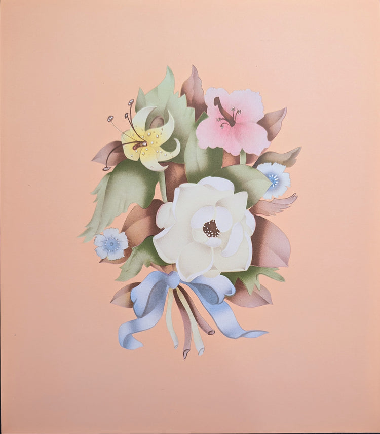 Beautytone Bouquet in Coral by Cecilia Terone | 1943 Vintage Lithograph | Romantic Cottagecore Art