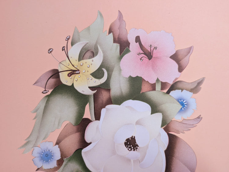 Beautytone Bouquet in Coral by Cecilia Terone | 1943 Vintage Lithograph | Romantic Cottagecore Art