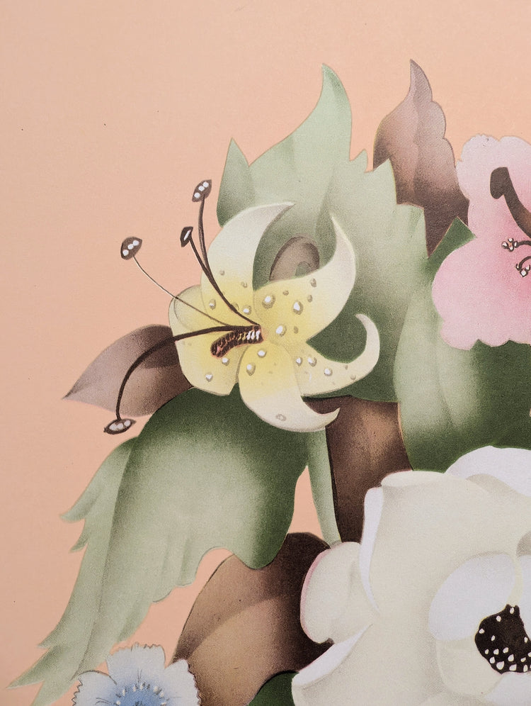 Beautytone Bouquet in Coral by Cecilia Terone | 1943 Vintage Lithograph | Romantic Cottagecore Art