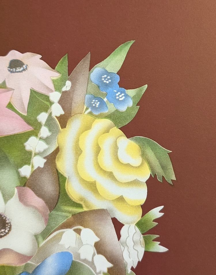 Beautytone Bouquet in Dubonnet by Cecilia Terone | 1943 Vintage Lithograph | Romantic Cottagecore Wall Art
