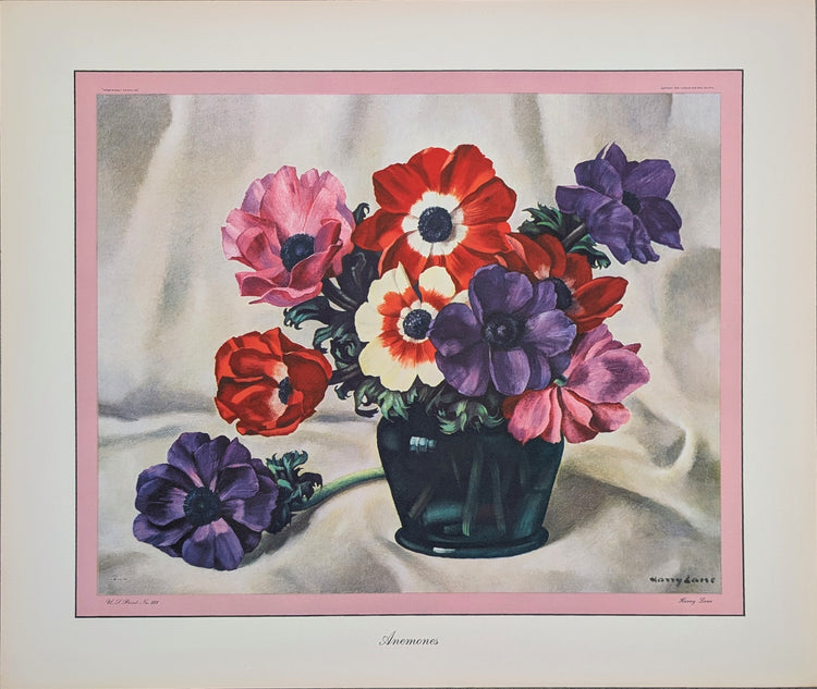 Anemones by Harry Lane | 1945 Vintage Lithograph | Still Life Floral Wall Art