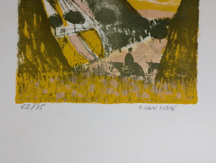 Untitled Landscape by Henri Van Moe | 1960s Signed Limited Edition | Sunset Mountain Scene