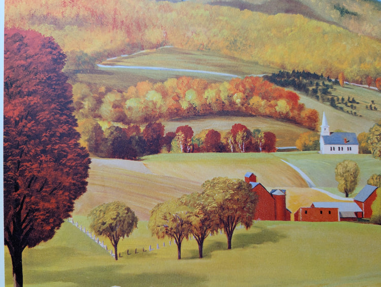 Sunderland Hills by James Ashley | 1950s Americana Landscape | Vintage Offset Lithograph