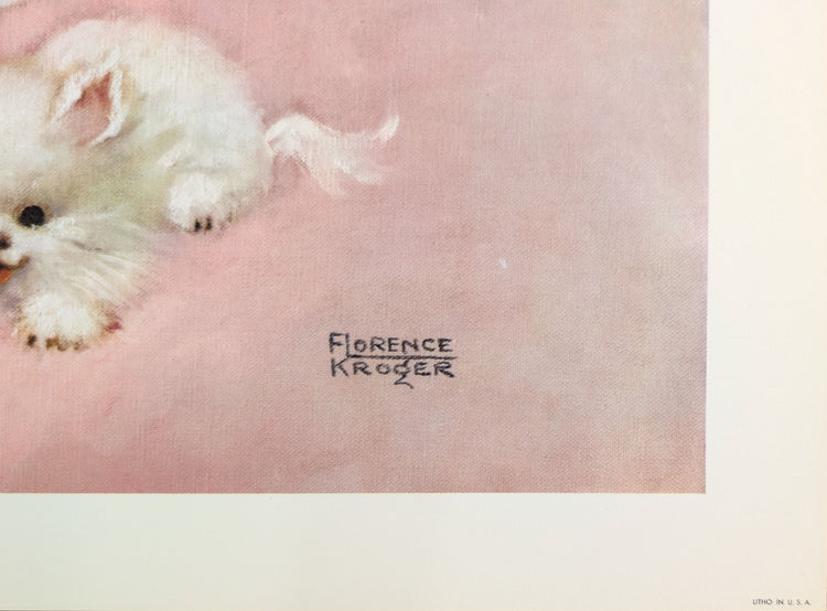 Wake-up Time by Florence Kroger | 1958 Vintage Lithograph | Kitten & Crib Nursery Art