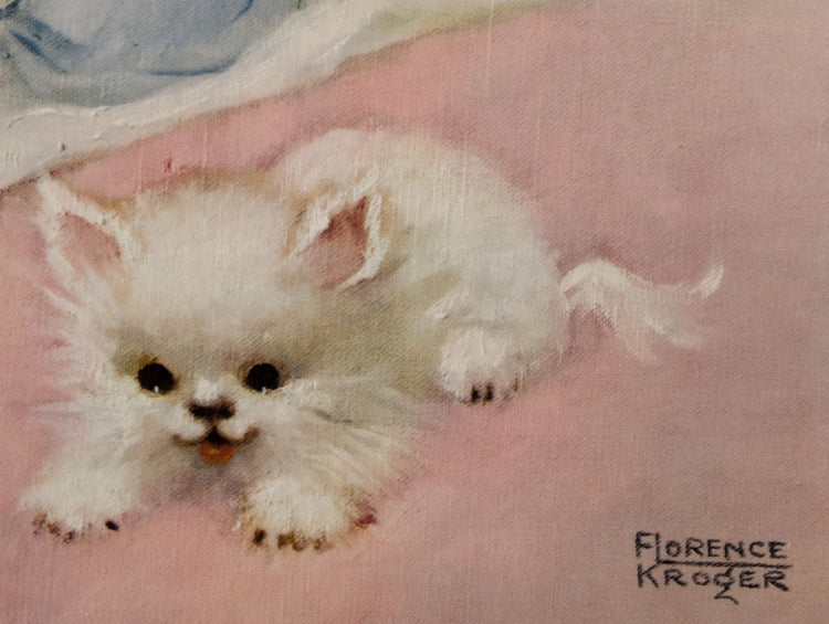 Wake-up Time by Florence Kroger | 1958 Vintage Lithograph | Kitten & Crib Nursery Art