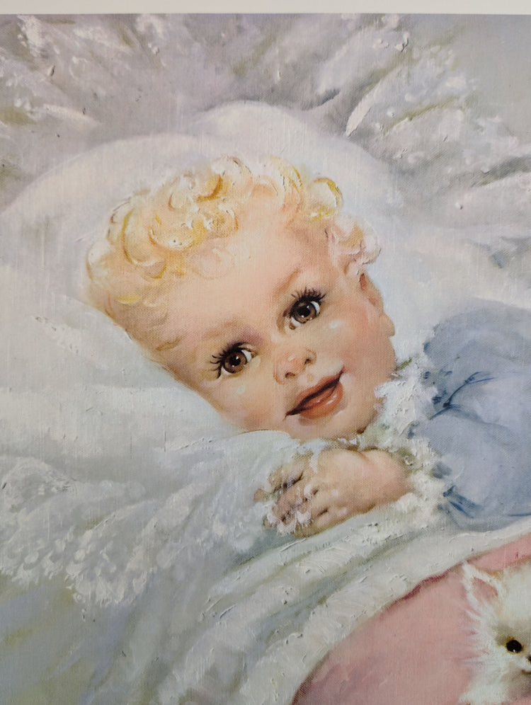 Wake-up Time by Florence Kroger | 1958 Vintage Lithograph | Kitten & Crib Nursery Art