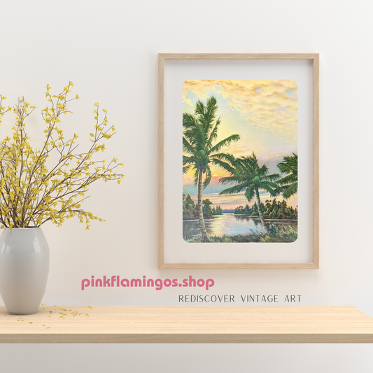 Palms at Sunset | Vintage Tropical Lithograph by F.D. Ogden