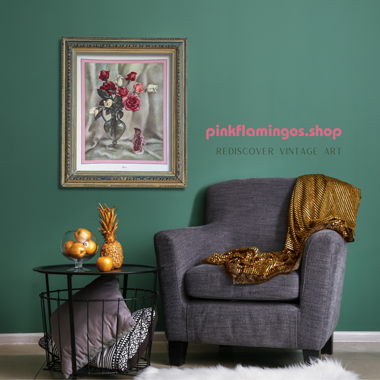 Roses by Harry Lane | 1945 Vintage Lithograph | Still Life Floral Wall Art