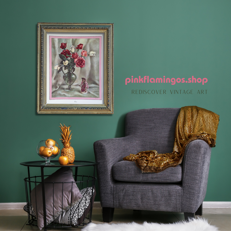 Roses by Harry Lane | 1945 Vintage Lithograph | Still Life Floral Wall Art