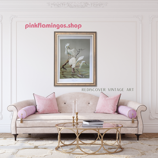 Snowy Egrets by Roger Tory Peterson | 1940s Audubon Style | Offset Lithograph | Coastal or Nature-Inspired Decor