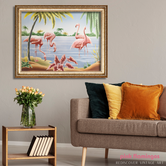 Flamingos by A.T. Toran | 1940s Vintage Flamingo Lithograph | Turner Tropical Wall Art