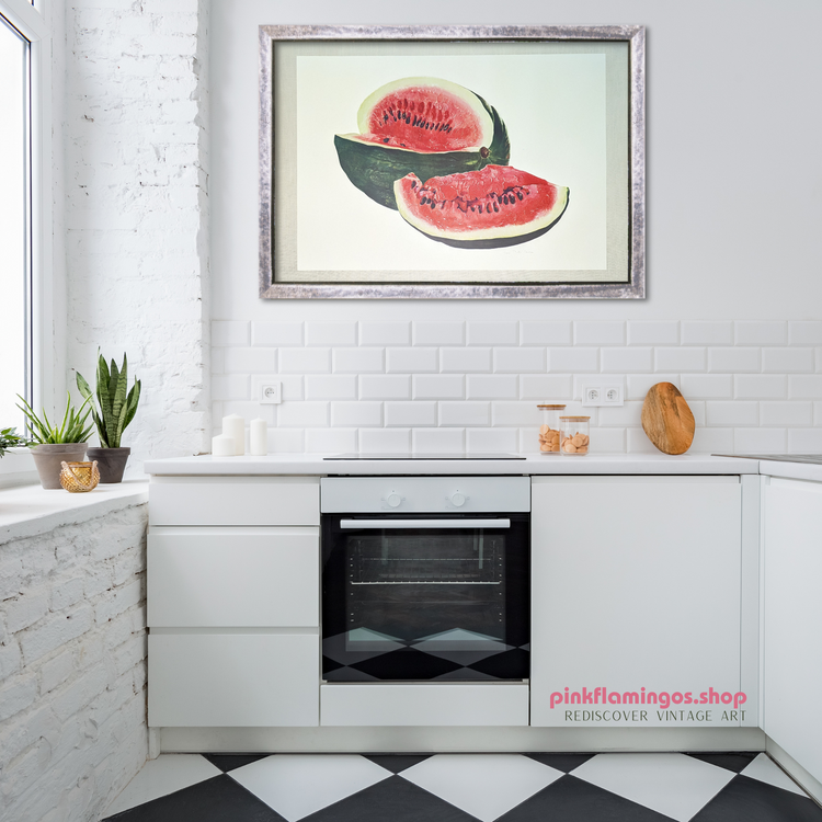 Watermelon by Agnes Potter Lowrie | 1951 Mid-Century Kitchen Wall Art | Large Vintage Fruit Print
