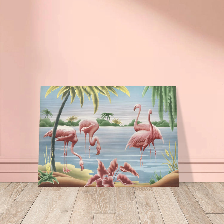 Turner Flamingo Brushed Aluminum Print | Vintage Tropical Bird Lithograph Metal Art