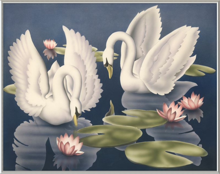 Custom Framed Turner Swans and Lillies | Premium Giclee Print | Vintage Bird Lithograph