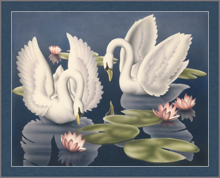 Custom Framed Turner Swans and Lillies | Premium Giclee Print | Vintage Bird Lithograph