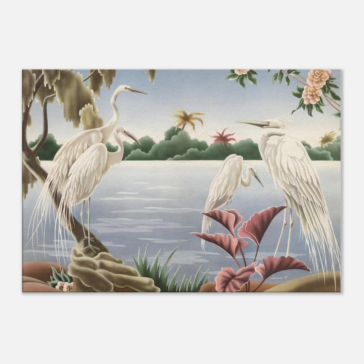 Turner Egrets Wrap-Around Canvas Print | Vintage Lakeside Bird Wall Art