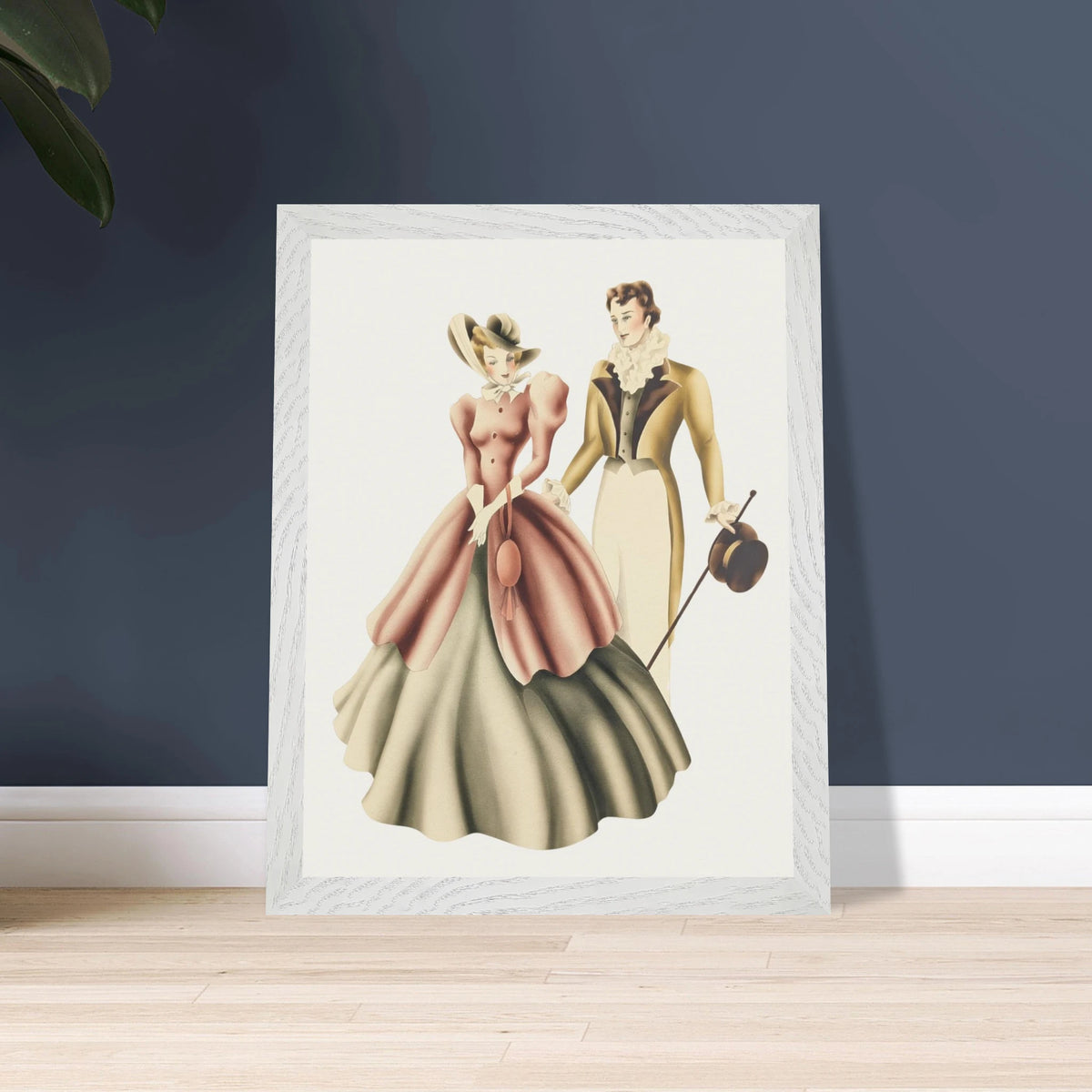 Vintage Romantic Portrait - Couple Walking | 1940s Turner Airbrushed Art | B&W & Color