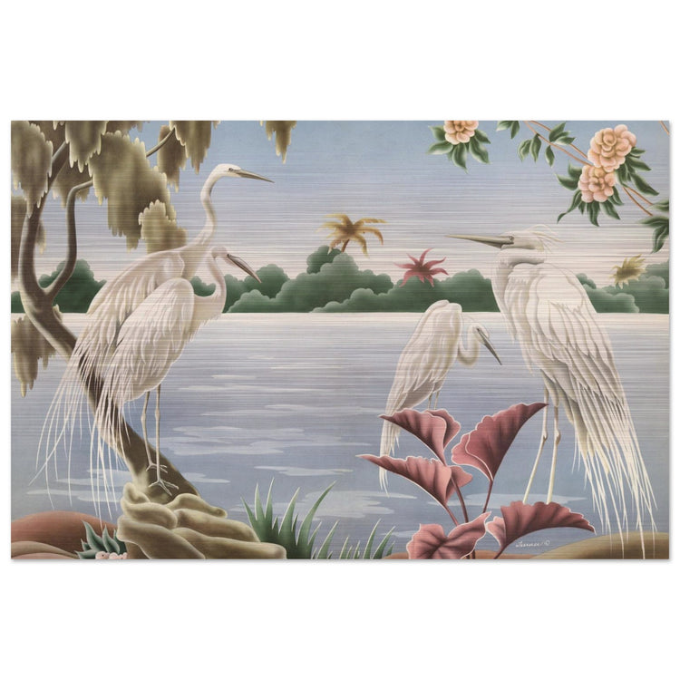 Turner Egrets Brushed Aluminum Print | Vintage Lakeside Bird Lithograph Metal Art