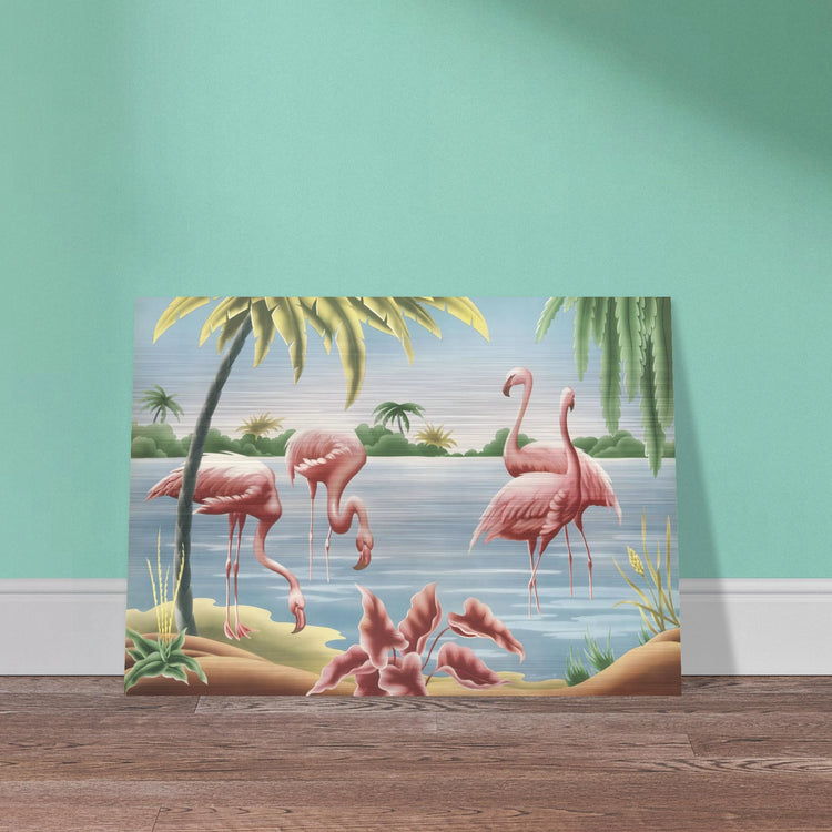 Turner Flamingo Brushed Aluminum Print | Vintage Tropical Bird Lithograph Metal Art