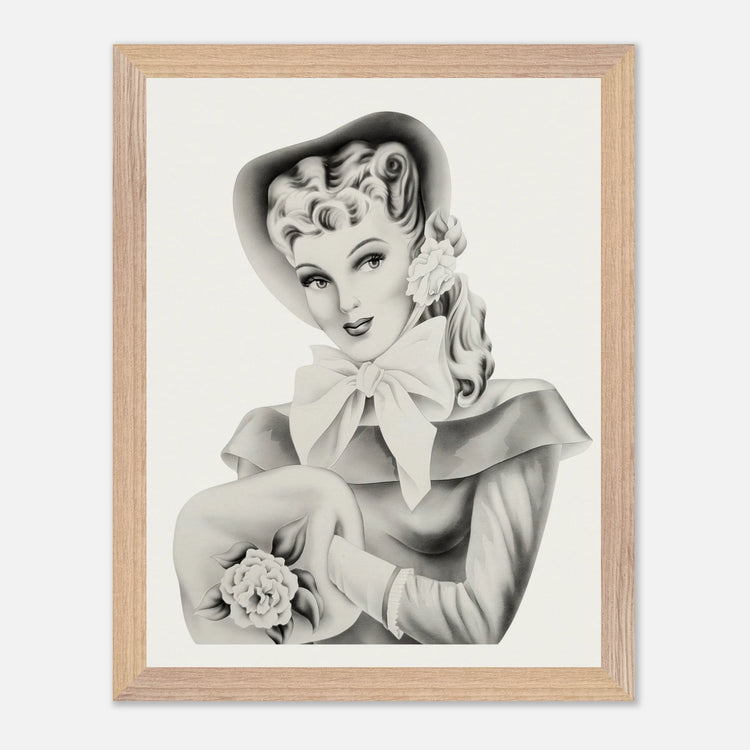 Vintage Romantic Portrait - Portrait with Bow | 1940s Turner Airbrushed Art