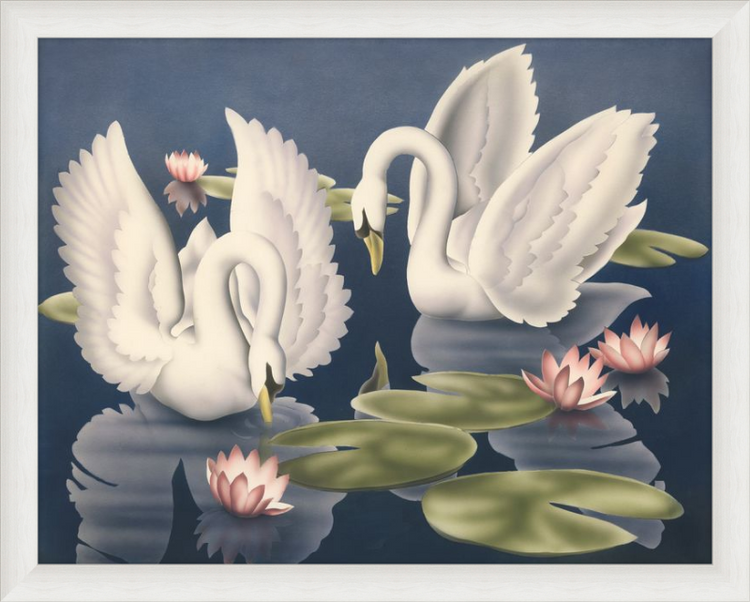 Custom Framed Turner Swans and Lillies | Premium Giclee Print | Vintage Bird Lithograph