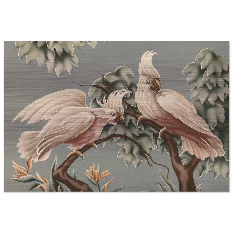 Turner White Cockatoos Brushed Aluminum Print | Vintage Tropical Bird Lithograph Metal Art
