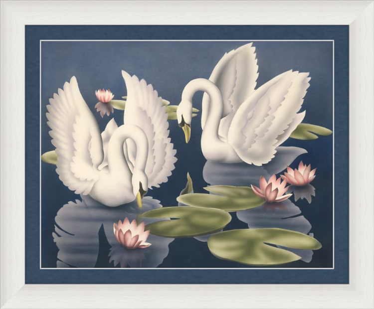 Custom Framed Turner Swans and Lillies | Premium Giclee Print | Vintage Bird Lithograph