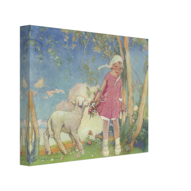 Mary and Her Little Lamb by Albert Hencke | Vintage Nursery Art Print | Canvas Print