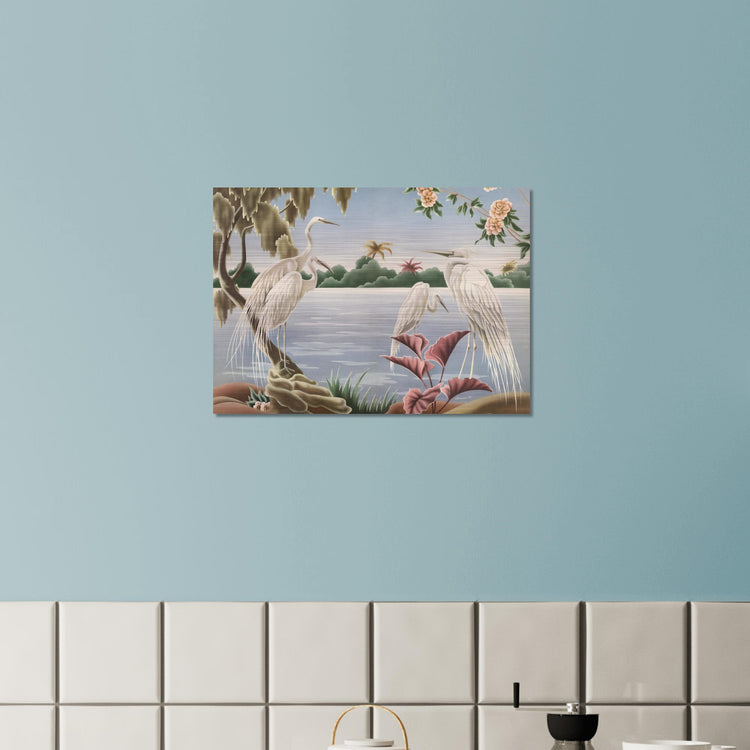 Turner Egrets Brushed Aluminum Print | Vintage Lakeside Bird Lithograph Metal Art