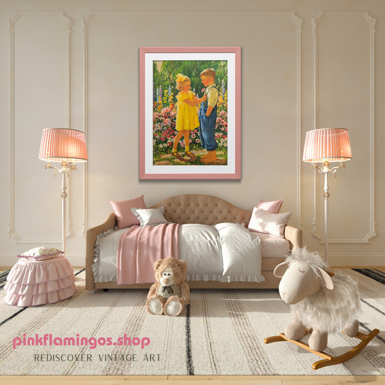 Admiration by Eugene Iverd | 1936 Vintage Lithograph | Sweet Sibling Nursery Wall Art