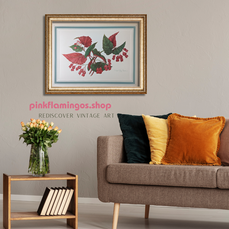 Angel Wing Begonia by Dorothy Platt | 1950 Vintage Botanical Collotype | Scarlet Begonia Wall Art