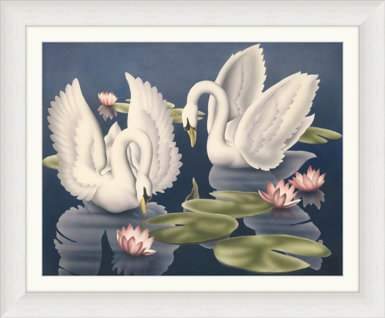 Custom Framed Turner Swans and Lillies | Premium Giclee Print | Vintage Bird Lithograph