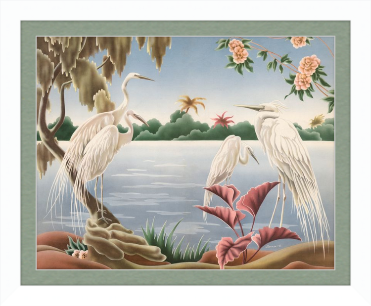 Custom Framed Turner Egrets | Premium Giclee Print | Vintage Bird Lithograph