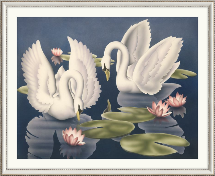 Custom Framed Turner Swans and Lillies | Premium Giclee Print | Vintage Bird Lithograph