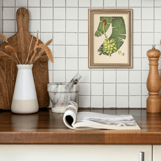 Banana (Plantain) | Unique Vintage Collotype Wall Art c.1950 | Chinese Still Life Print - Collotype - Pink Flamingos